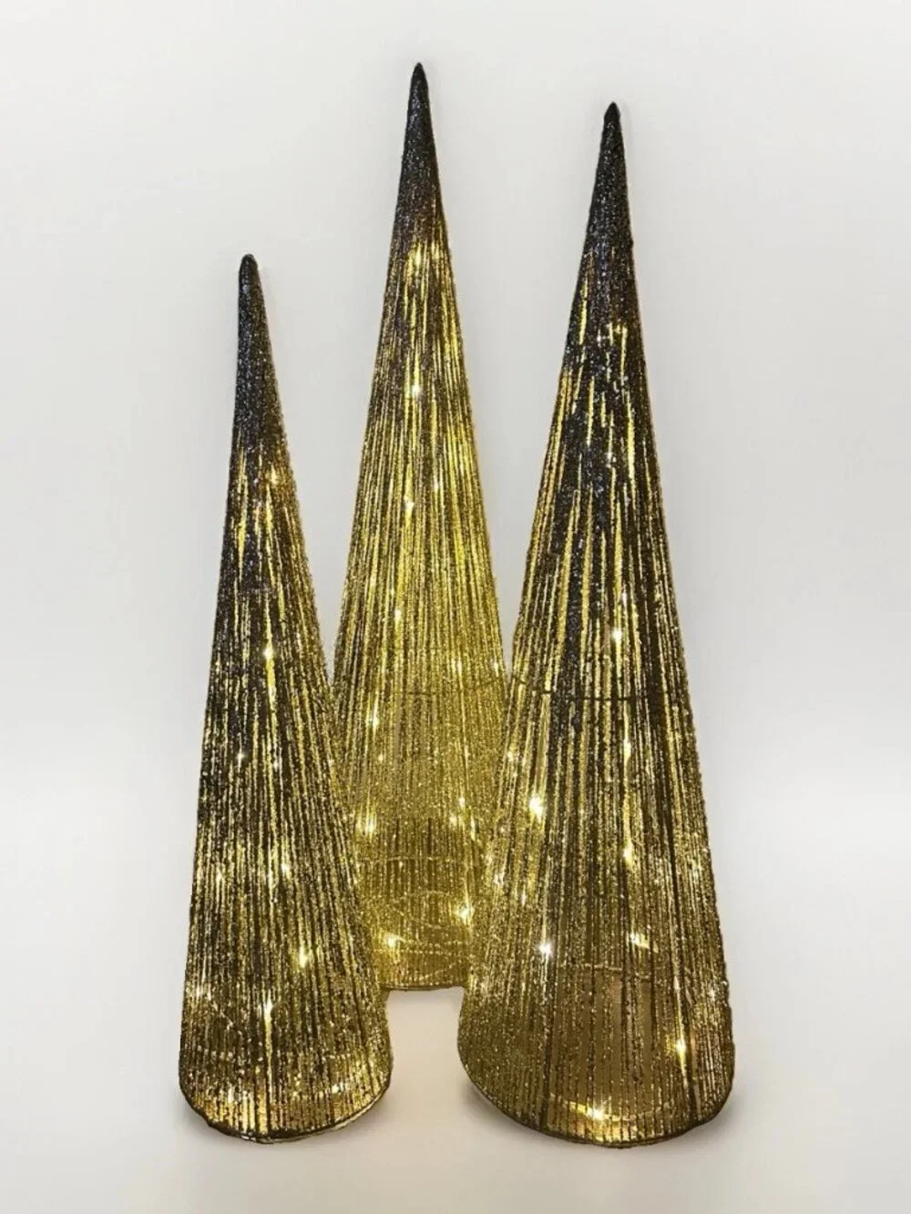 🎄 Holiday Living Gold LED Cone Christmas Trees Set 3 Light Color Change Indoor